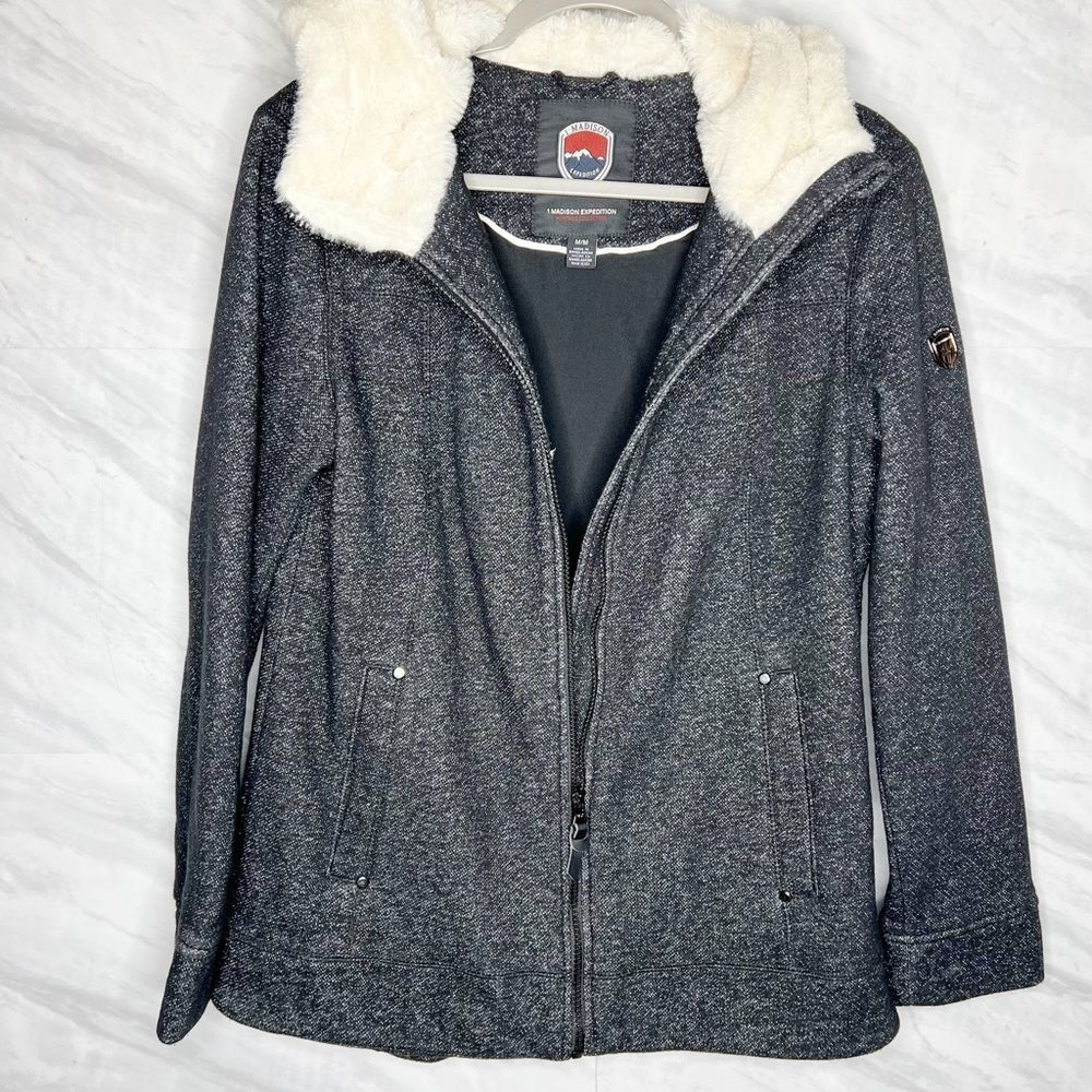 1 Madison Expedition Faux Faur Hooded Sweater Medium